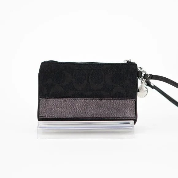 COACH Black Canvas Wristlet with Metallic Sparkly Stripe - Picture 3 of 11